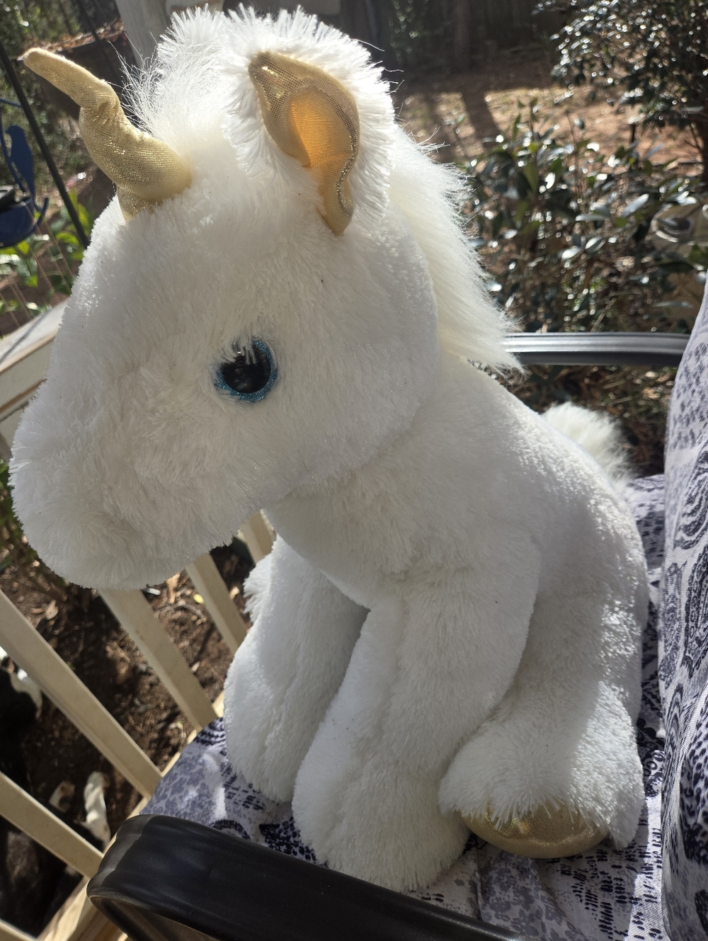 White Plush Unicorn Stuffed Animal with Gold Horn and Hooves
